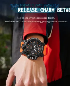Gros plan d'une montre de sport numérique multifonction SANDA lumineuse pour homme au poignet