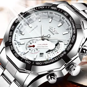 WINNER Montre Mécanique Automatique pour Homme Cadran Squelette Calendrier Lumineux Mode Affaires Montre en Acier Inoxydable
