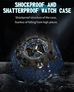 Montre de sport numérique SANDA pour hommes, résistante aux chocs avec cadran lumineux