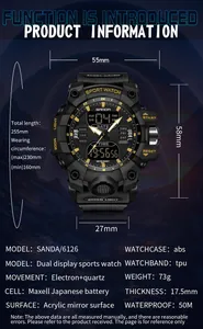 Spécifications de la montre de sport SANDA 6126 à double affichage robuste