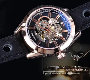 Vue macro des détails du mouvement de montre automatique squelette Forsining