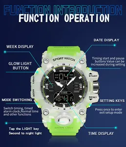 Guide détaillé des fonctions de la montre de sport SANDA 6126 verte étanche pour homme