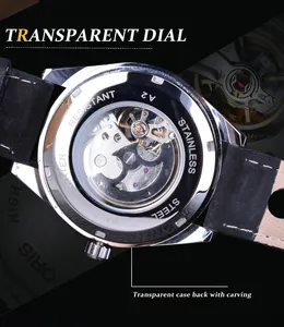 Vue détaillée du fond de boîtier transparent de la montre automatique Forsining pour hommes