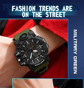 Vue détaillée de la montre de sport SANDA vert militaire étanche pour hommes