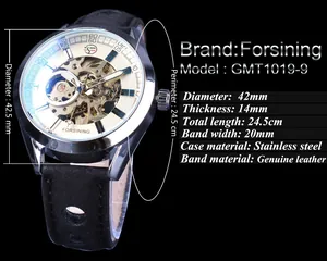Spécifications détaillées de la montre mécanique squelette Forsining avec bracelet cuir