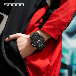 Montre de sport électronique multifonctionnelle lumineuse SANDA 6126 pour homme, vert