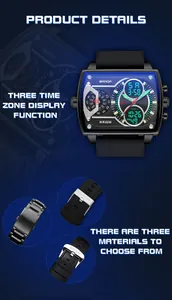 Details der SANDA 6032 Uhr mit Dreifachzeitzone und verschiedenen Armbandmaterialien