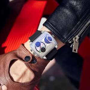SANDA 6032 quadratische Sport-Digitaluhr für Herren mit schwarzem Silikonband.