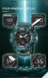 Vue détaillée de la montre tactique SMAEL avec affichage numérique et analogique