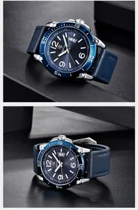 Vue détaillée de la montre à quartz Benyar pour homme avec cadran bleu et cuir