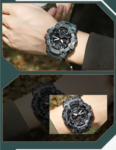 Détail de la montre de sport tactique SMAEL avec motifs camouflage et craquelures robustes