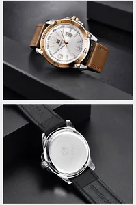 Détails de la montre à quartz Benyar pour homme avec cadran blanc et dos en acier inoxydable