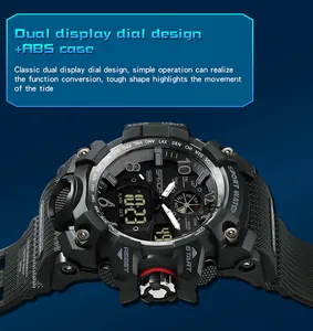 Vue détaillée de la montre de sport SANDA avec cadran double affichage et boîtier ABS