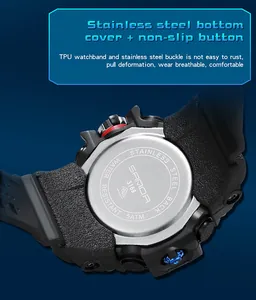 Vue détaillée du boîtier arrière en acier inoxydable de la montre de sport SANDA