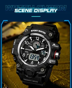 Vue macro détaillée de la montre de sport SANDA robuste pour homme sous lumière sombre