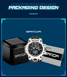 Montre électronique de sport SANDA avec boîte en métal noire et carte de garantie officielle