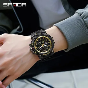 Montre de sport SANDA pour homme avec double affichage et design noir et or