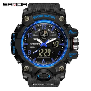 Montre Sport SANDA pour Homme avec Double Affichage Analogique-Numérique et Détails Bleus