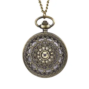 Vintage bronze quartz pocket watch featuring a hollow bicycle wheel design and chain
