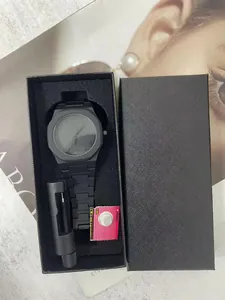 Coffret montre homme octogonale noir mat avec outil de réglage et pile de rechange