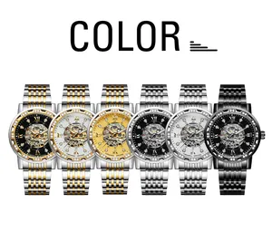 Six color variations of Forsining skeleton automatic mechanical watches with rhinestone bezels