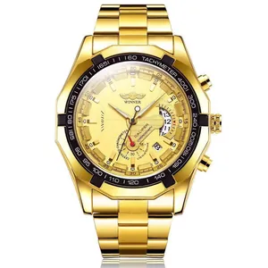 Montre automatique Winner 340 pour hommes avec cadran squelette doré et tachymètre