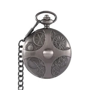 Antieke steampunk tandwiel holle zakhorloge kast met dikke taille ketting sieraad