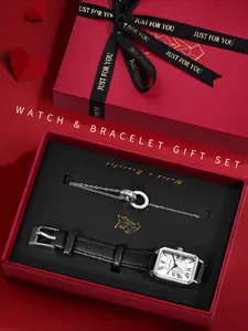 Retro horloge en armband cadeauset in elegante rode doos voor speciale gelegenheden.