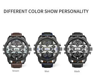 Montre à quartz Oulm pour homme avec cadrans multi-fuseaux en marron, bleu et noir