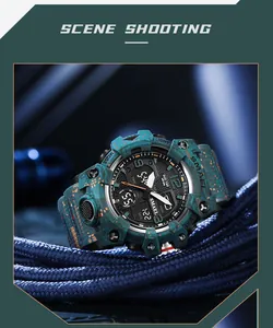 Montre tactique SMAEL avec motif camouflage turquoise et double affichage