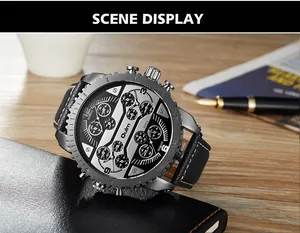 Gros plan de la montre à quartz Oulm pour hommes avec grands fuseaux horaires