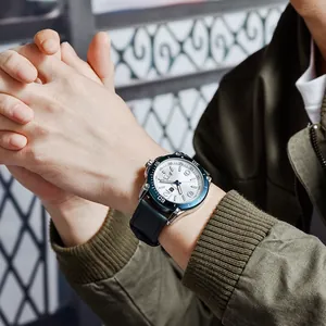 Montre de sport Benyar à quartz pour homme avec lunette bleue et bracelet en cuir