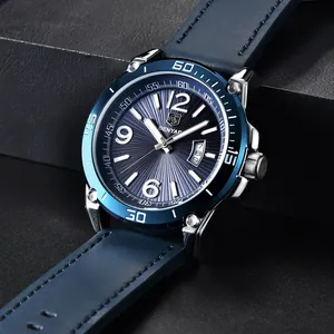 Montre à quartz luxe Benyar pour homme avec bracelet en cuir bleu et cadran lumineux
