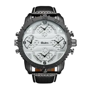 Montre à quartz de luxe Oulm pour homme avec grand cadran multi-fuseaux et bracelet en cuir