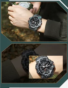 Gros plan sur la montre de sport tactique SMAEL pour hommes avec bracelet camouflage