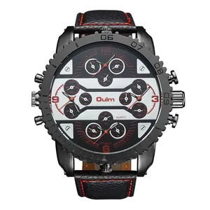 Montre à quartz Oulm pour homme avec cadran multi-fuseaux horaires et bracelet en cuir noir