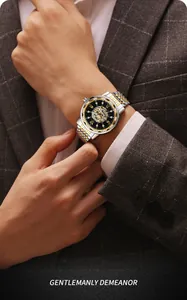 Close-up detail of Forsining men's luxury skeleton automatic watch with rhinestone bezel