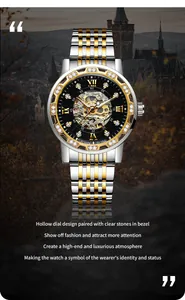 Detailed view of Forsining automatic watch with skeleton dial and diamond bezel