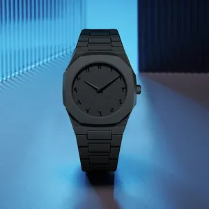 Montre à Quartz pour Homme Boîtier Octogonal Cadran Classique Chiffres Arabes Étanche Texture Huile de Caoutchouc Bracelet en Silicone