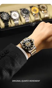 Close-up detail of Forsining men's fashion watch with skeleton dial and rhinestones