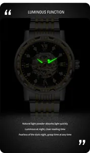 Forsining automatic mechanical luxury watch featuring luminous green hands and hollow dial
