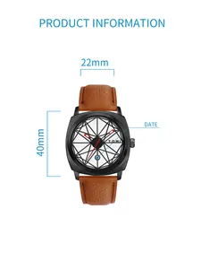 Detaillierte Produktinfo für TOMI Vintage quadratische Quarzuhr mit 40 mm Gehäuse