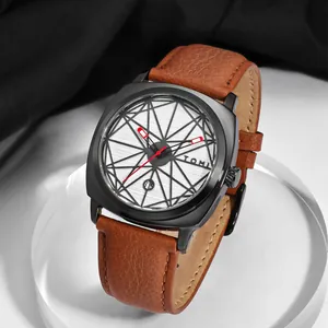 TOMI Vintage Quadratisches Zifferblatt Quarzuhr Mit Kalender Kunstlederarmband Unisex Mode Minimalistische Armbanduhr