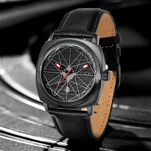 TOMI Vintage Quarzuhr mit quadratischem Zifferblatt, geometrischem Muster und Datum