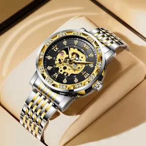 Luxury Forsining men's automatic mechanical watch with skeleton dial and crystal bezel