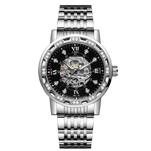 Forsining luxury men's automatic mechanical watch with skeleton dial and silver band