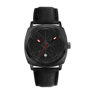 TOMI Vintage quadratische Quarzuhr mit geometrischem Zifferblatt und Lederarmband
