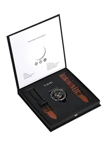 Coffret montre squelette homme avec bracelets en cuir noir et marron luxe