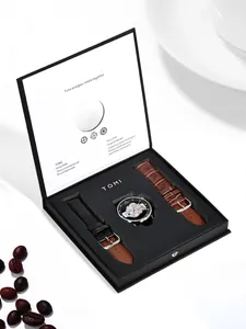 Coffret cadeau montre homme squelette avec deux bracelets en cuir interchangeables