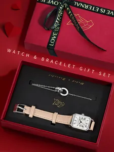 Elegante retro horloge en zilveren armband cadeauset in een luxe rode sieradendoos